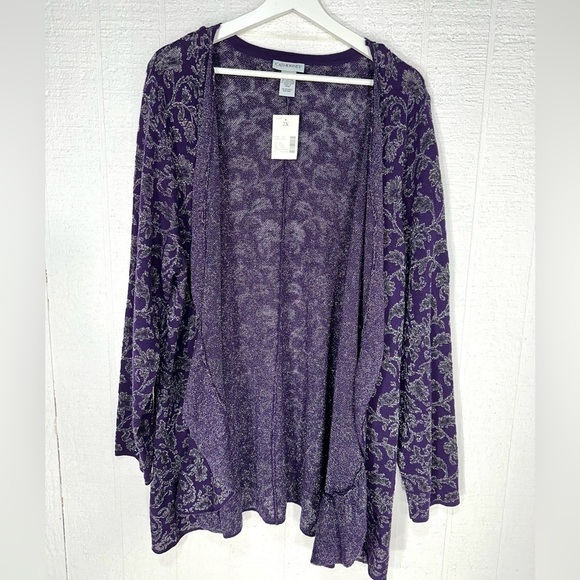 NWT Catherines knit metallic floral ruffle open front cardigan size 2X - Picture 1 of 8